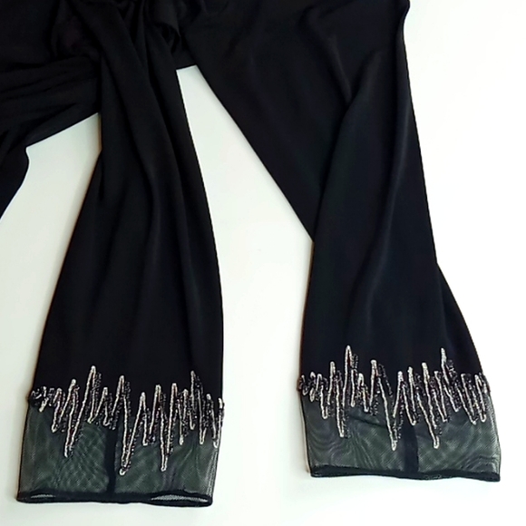 Vintage Virginie Paris Sheer Black Long Duster/Kimono With Embroidered Mesh Cuff - Picture 5 of 9